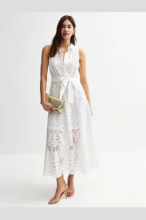 New Look Broderie Anglaise Belted Midi Shirt Dress