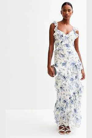 New Look Floral Print Ruffle Trim Midi Dress
