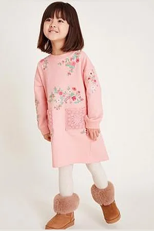 Monsoon Girls Floral Embroidered Sweatshirt Dress