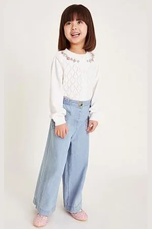 Monsoon Girls Wide Leg Chambray Trousers