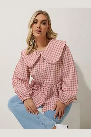 Yours Curve Gingham Collar Blouse