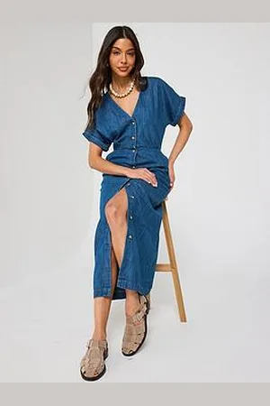 Very Short Sleeve Denim Midi Dress