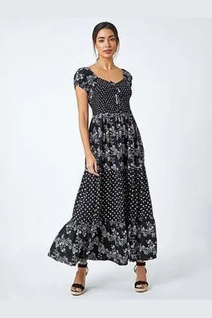 Roman Abstract Tie Detail Tiered Maxi Dress