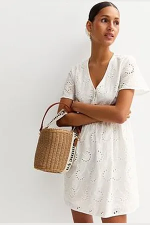 New Look Broderie Anglaise V Neck Mini Dress