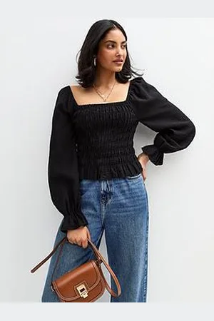 New Look Shirred Long Sleeve Milkmaid Top