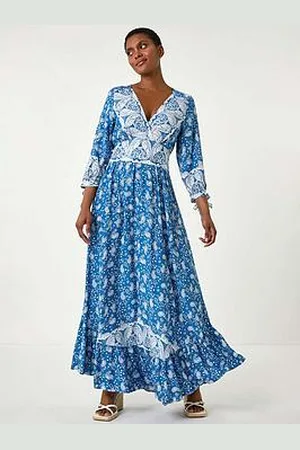 Roman Paisley Print Frill Hem Maxi Dress