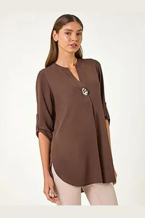 Roman Button Detail Longline Blouse