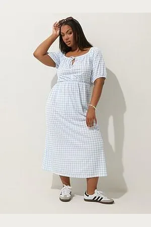 Yours Curve Gingham Puff Sleeve Dress