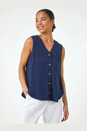Roman Petite Buttoned Sleeveless Blouse