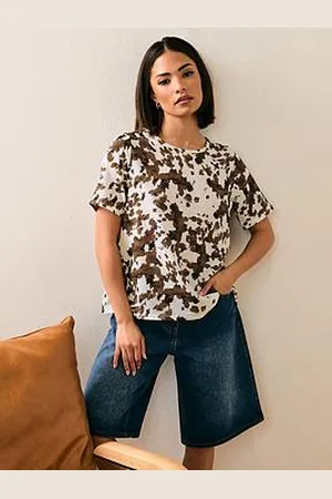 PixieGirl Petite Tie Back Cow Print Top