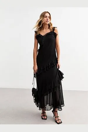 New Look Asymmetric Ruffle Trim Midi Dress