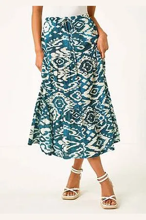 Roman Petite Aztec Print Cotton Midi Skirt