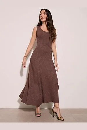 Michelle Keegan Metallic Knitted Waistband Midaxi Dress - Bronze