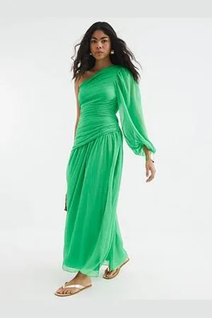 River Island One Shoulder Plisse Midi Dress