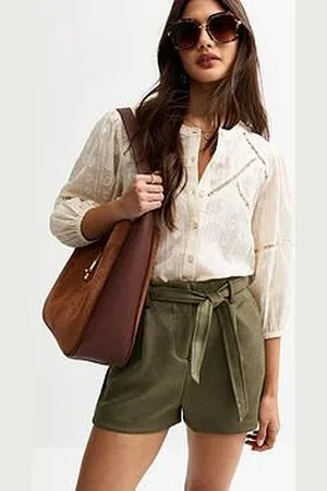 New Look Khaki Belted Faux Suede Shorts