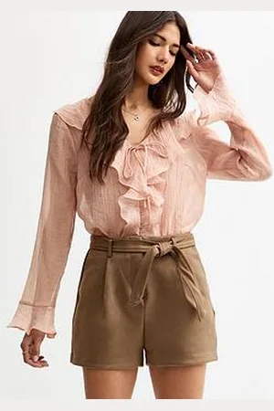 New Look Tan Belted Faux Suede Shorts
