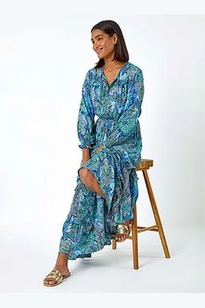 Roman Paisley Print Tassel Frill Hem Maxi Dress