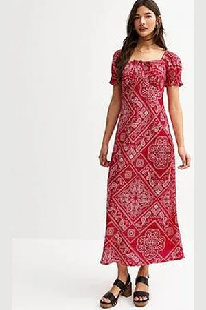 New Look Tile Print Square Neck Midi Dress
