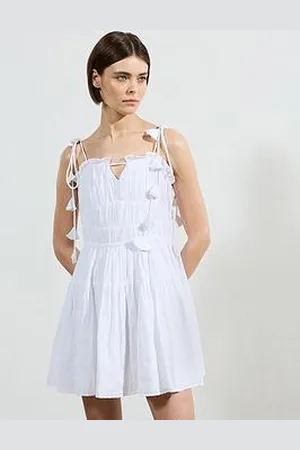 French Connection Cotton Shirred Gathered A-Line Mini Dress