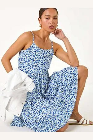 Roman Petite Ditsy Floral Tiered Stretch Dress