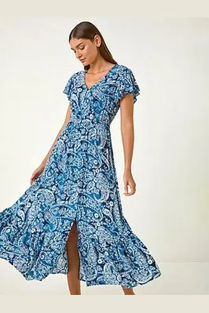 Roman Paisley Print Crinkle Maxi Dress