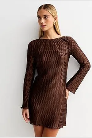 New Look Plisse Long Sleeve Tie Back Mini Dress