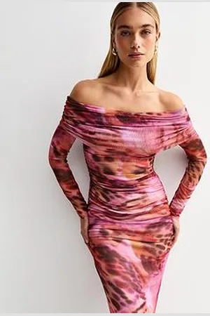 New Look Butterfly Print Mesh Bardot Midi Dress