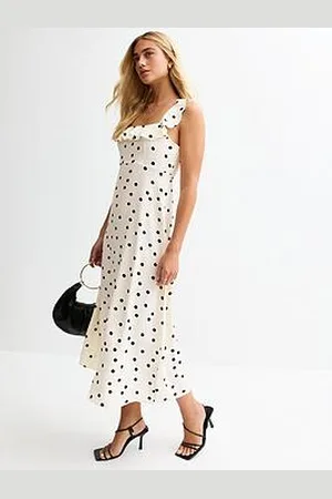 New Look Polka Dot Ruffle Trim Chiffon Midi Dress
