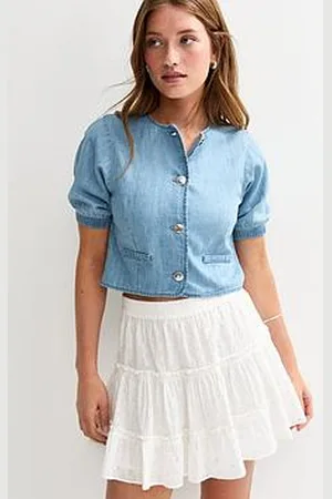 New Look Denim Puff Sleeve Button Down Top