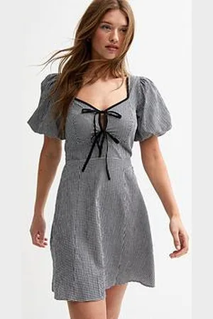 New Look Gingham Tie Neck Mini Dress