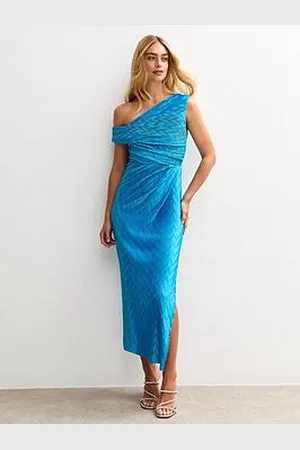 New Look Textured One Shoulder Slit Hem Midi Dress - Bright