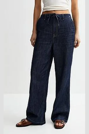 New Look Navy Drawstring Waist Wide Leg Denim Trousers