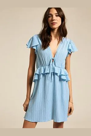 New Look Crinkle Texture Flutter Sleeve Mini Dress