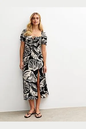 New Look Shell Print Milkmaid Midi Dress