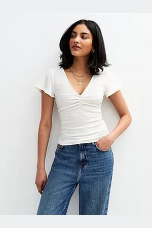New Look Off White Ruched Crinkled Top