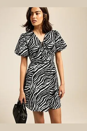 New Look Zebra Print Tie Neck Mini Dress