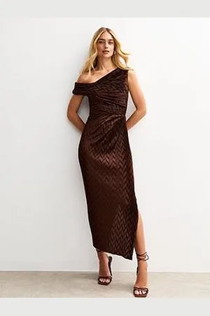New Look Textured One Shoulder Slit Hem Midi Dress