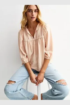 New Look Lace Trim Tie Neck Blouse