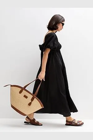 New Look Puff Sleeve Knotted Front Midi Dress