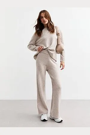 New Look Knit Wide Leg Trousers - Cream