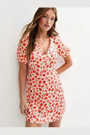 New Look Strawberry Print Tie Back Satin Mini Dress