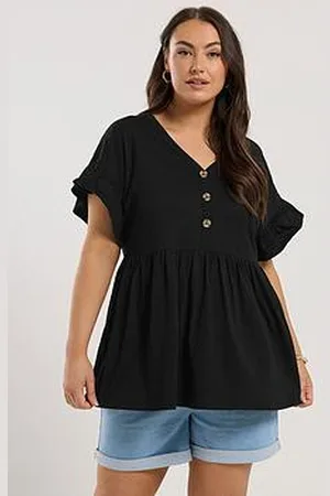 Yours Curve Frill Sleeve Button Peplum Top