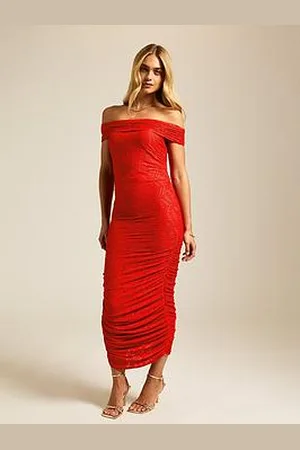 New Look Textured Bardot Midi Dress - Bright