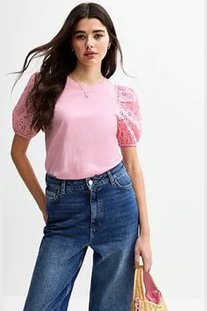 New Look Broderie Anglaise Sleeve Jersey Top