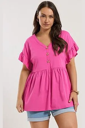 Yours Curve Frill Sleeve Button Peplum Top