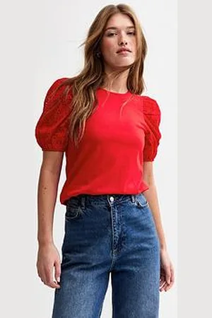 New Look Broderie Anglaise Sleeve Jersey Top