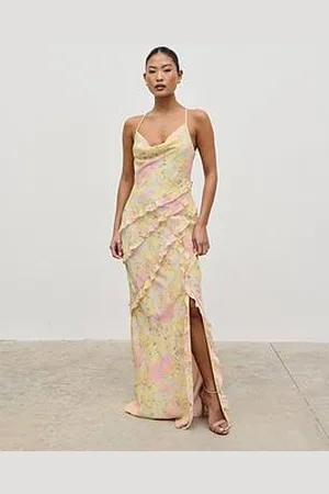 Pretty Lavish Constance Ruffle Maxi Dress - Pastel Abstract Floral