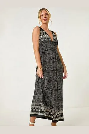 Roman Petite Palm Print Border Maxi Dress
