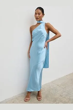 Pretty Lavish Sheree One Shoulder Scarf Maxi Dress - Sky