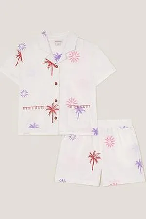Monsoon Girls Palm Embroidered Shirt And Short Set